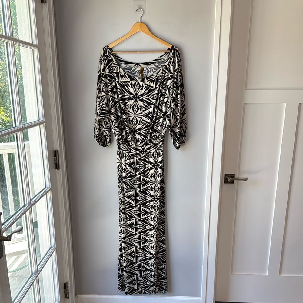 Rachel Pally Jersey Bat Wing Maxi Dress Black White Geometric